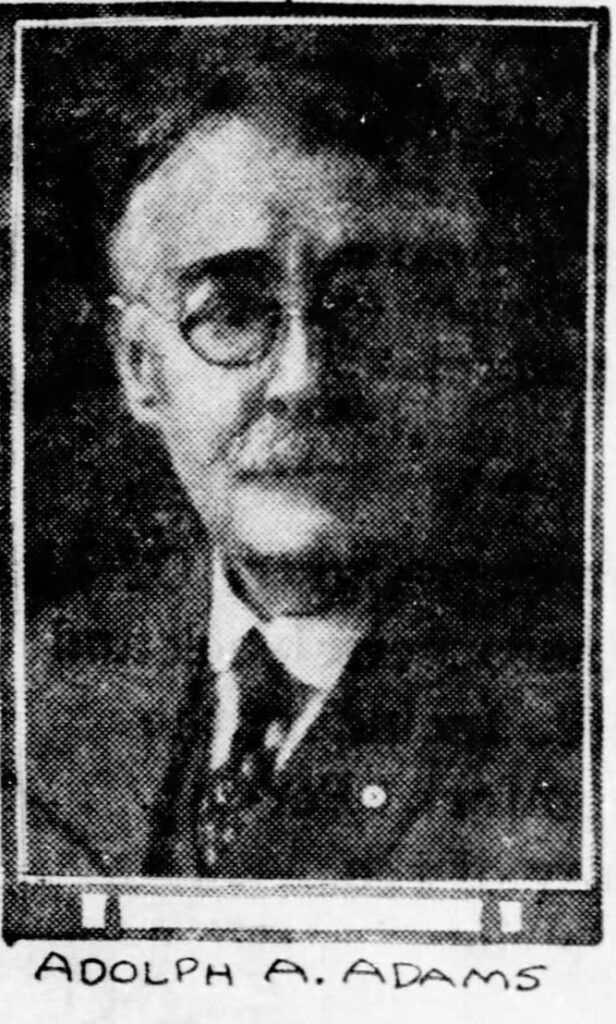 Adolph A. Adams as published in the Pittsburgh Post 1926