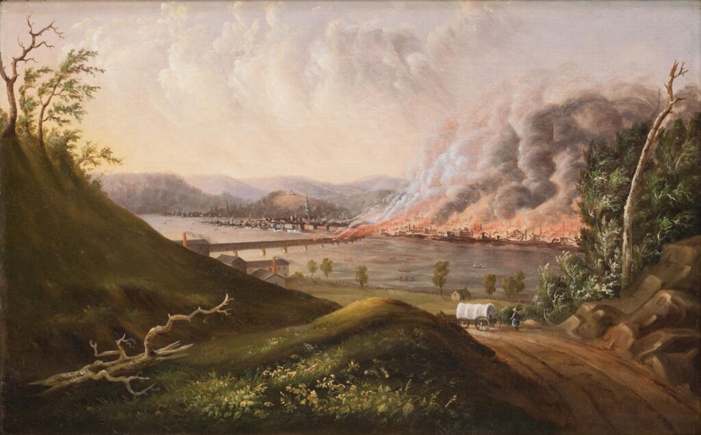 View of the Great Fire of Pittsburgh (of 1845) by William C. Wall, 1846 from the collection Carnegie Museum of Art