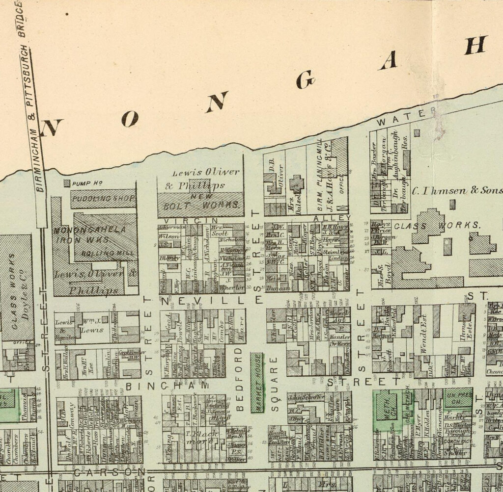 1005 and 1316 Bingham Street South Side Pittsburgh in 1872 Map by G.M. Hopkins & Co