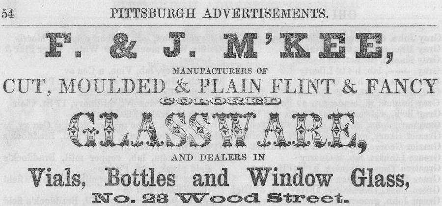 F. & J. M’Kee Ad – Directory of Pittsburgh – G. H. Thurston 1856