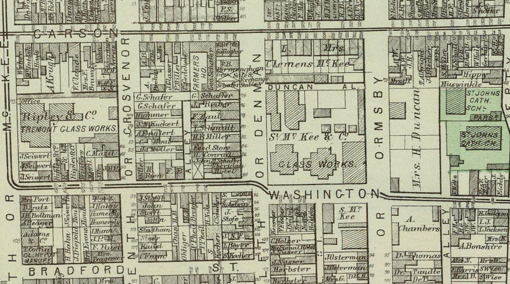 S. McKee & Co. Factory at 10th and Carson – 1872 G.M. Hopkins Map