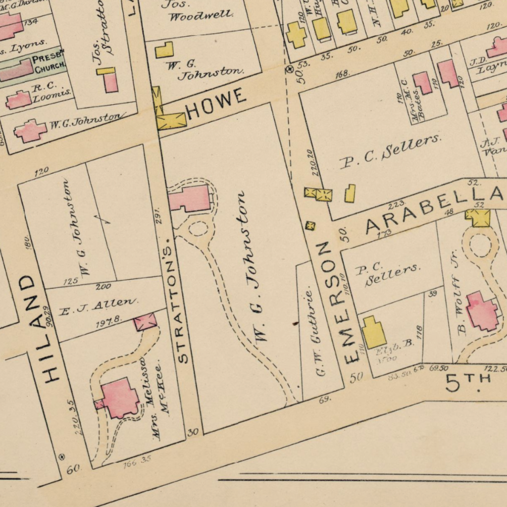 Melissa McKee at Highland and Fifth Avenue as published on Shadyside. Plate 11 G.M. Hopkins & Co. 1890